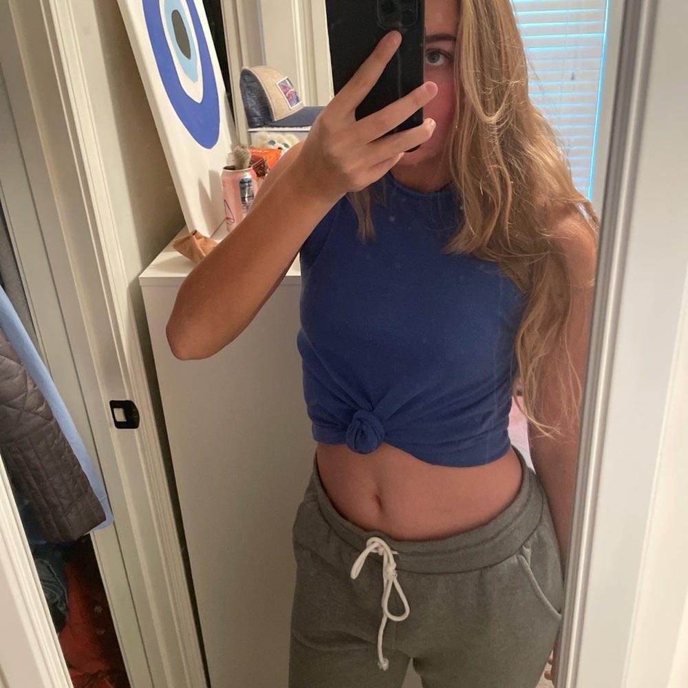 thrifted blue muscle tank